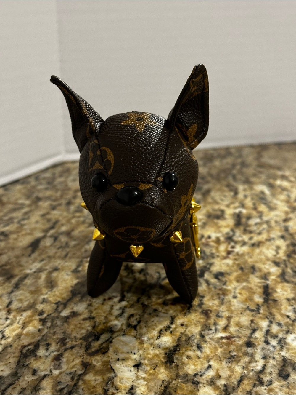 Brown Patterned Dog Keychain / Bag Charm with Gold Studs